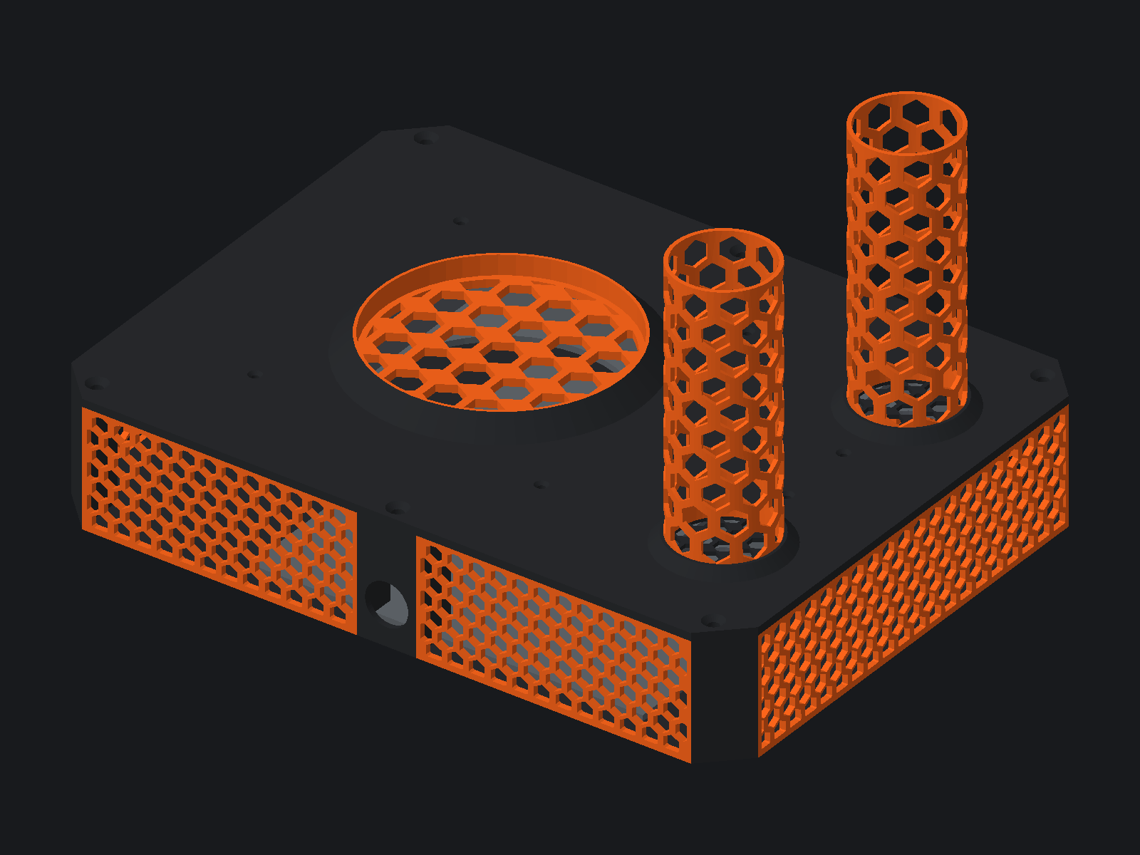 Modèle 3D du sécheur Imprimen3D, socle noir et grilles orange